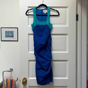 Nicole Miller Atelier Ruched Blue & Turquoise Dress Size 0